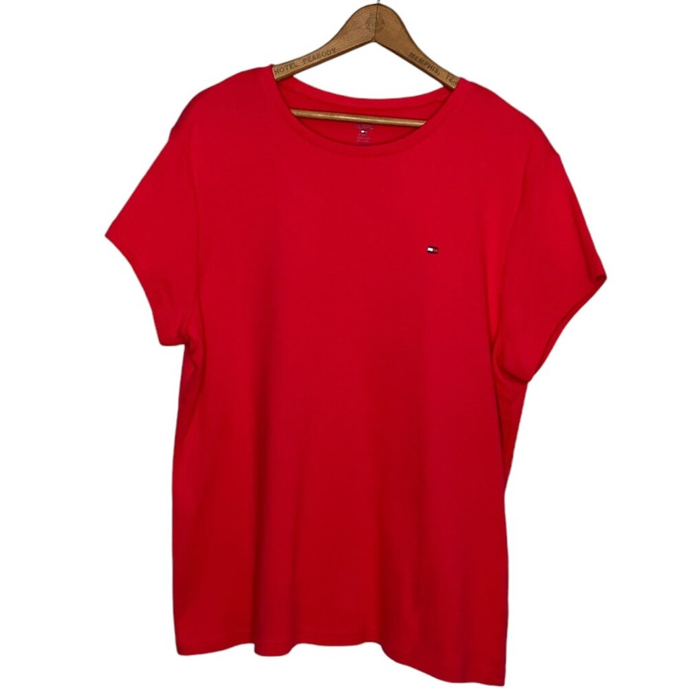 Tommy‎ Hilfiger Women's XXL Berry Pink 100% Cotton Rib Knit Crewneck Tee Shirt